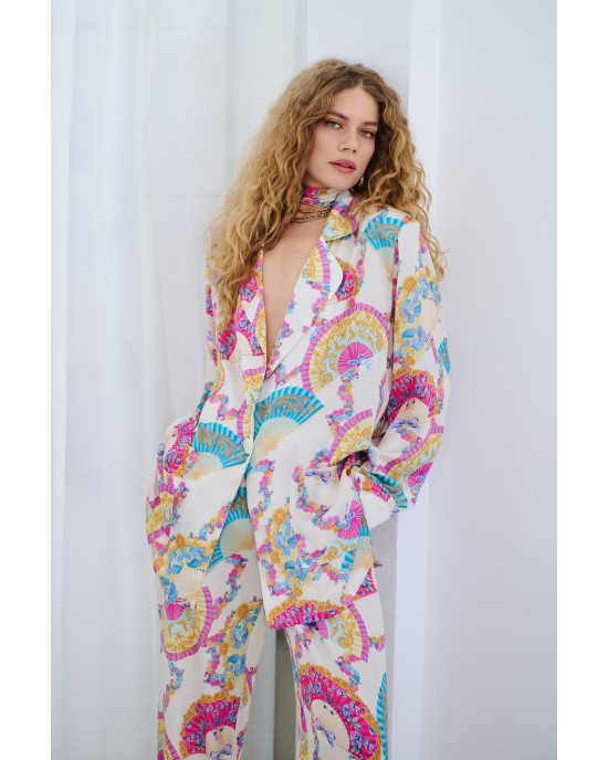 Iraida Goldray White Satin Set Kimono & Παντελόνι