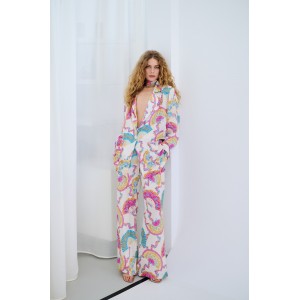 Iraida Goldray White Satin Set Kimono & Παντελόνι