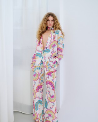 Iraida Goldray White Satin Set Kimono & Παντελόνι