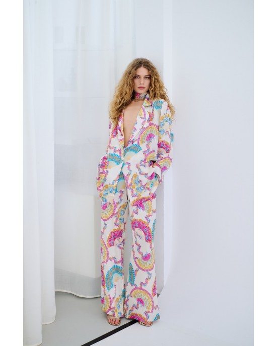 Iraida Goldray White Satin Set Kimono & Παντελόνι