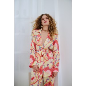 Iraida Goldray Yellow Satin Set Kimono & Παντελόνι