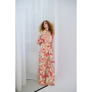 Iraida Goldray Yellow Satin Set Kimono & Παντελόνι