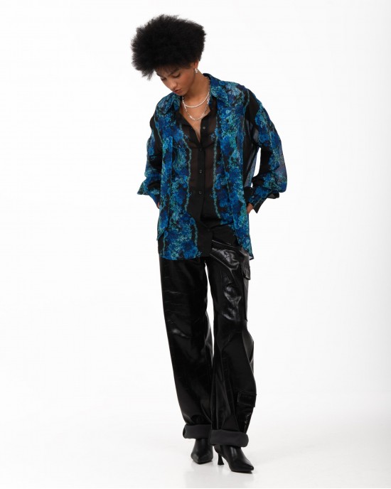 Iraida Lumen Blue Oversized Πουκάμισο