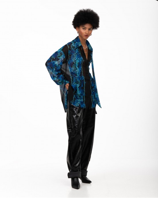 Iraida Lumen Blue Oversized Πουκάμισο