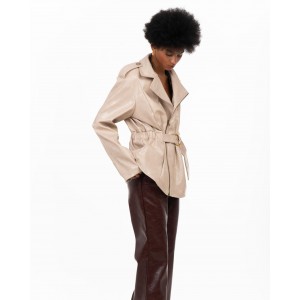 Iraida Seralya Cream Faux Leather Τζάκετ