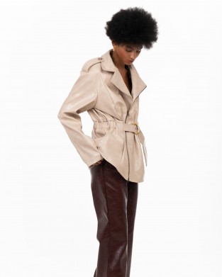 Iraida Seralya Cream Faux Leather Τζάκετ
