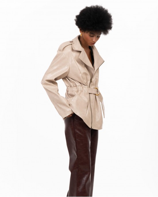 Iraida Seralya Cream Faux Leather Τζάκετ