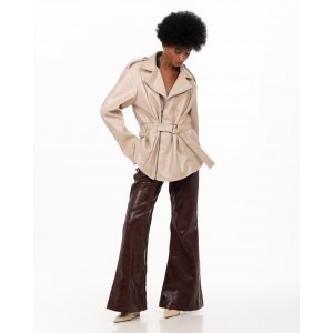 Iraida Seralya Cream Faux Leather Τζάκετ