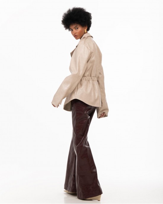 Iraida Seralya Cream Faux Leather Τζάκετ