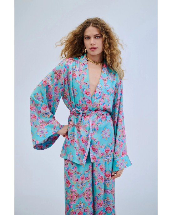 Iraida Sunrise Satin Set Kimono & Παντελόνι