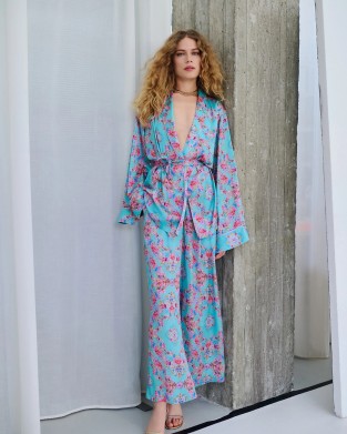 Iraida Sunrise Satin Set Kimono & Παντελόνι