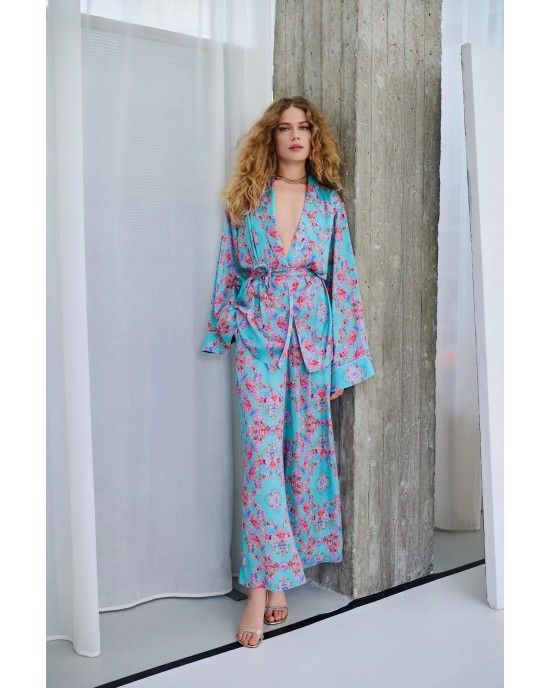 Iraida Sunrise Satin Set Kimono & Παντελόνι