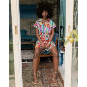 Iraida Zalia Blue Linen Ολ΄οσωμη Φόρμα