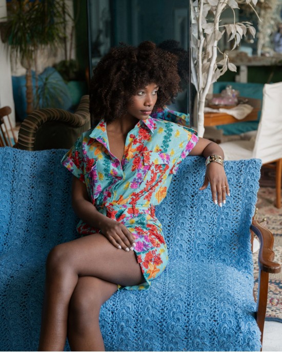 Iraida Zalia Blue Linen Ολ΄οσωμη Φόρμα
