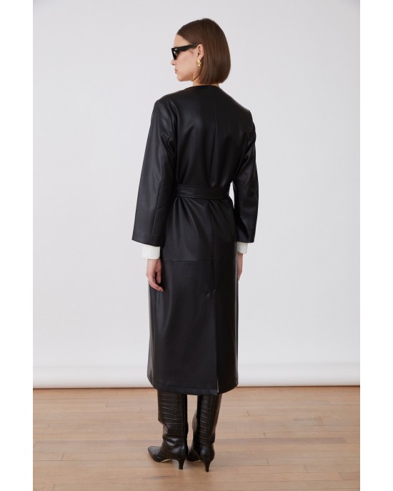 Jovonna Nana PU Trench Black Παλτό Jovonna Nana PU Trench Black Παλτό