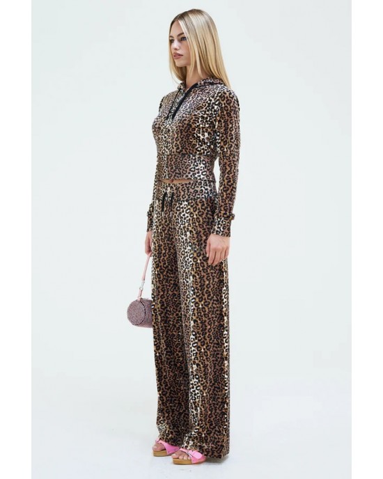 Juicy Couture Leopard Print Crop Zip Velour Φούτερ Με Κουκούλα