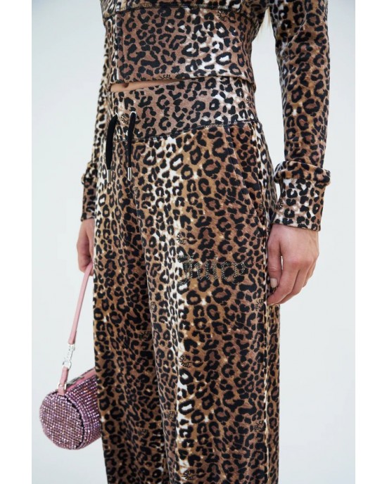 Juicy Couture Leopard Print Wide Leg Velour Παντελόνι Φόρμας