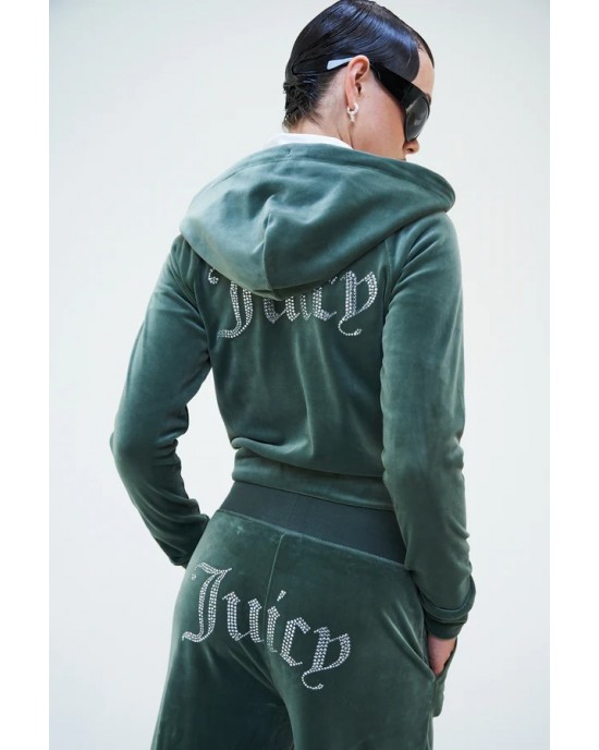 Juicy Couture Thyme Madison Diamante Velour Zip-Through Φούτερ Με Κουκούλα