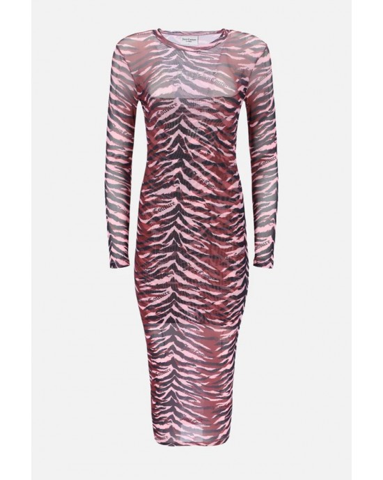 Juicy Couture Tawny Tiger Print Mesh Midi Φόρεμα