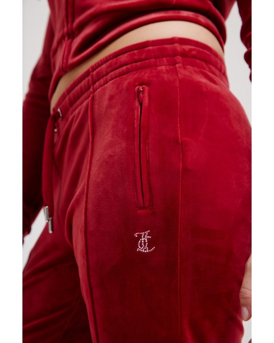 Juicy Couture Red Dahlia Diamante Velour Παντελόνι Φόρμας