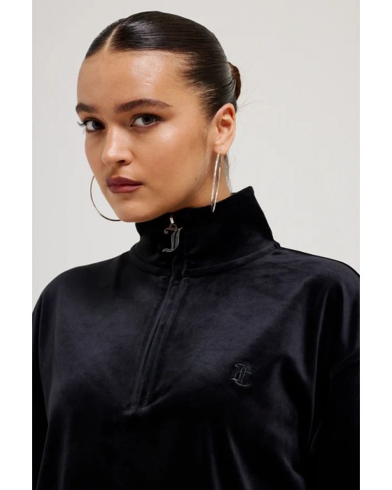 Juicy Couture Black Oversized Quarter Zip Classic Velour Μπλούζα Φόρμας