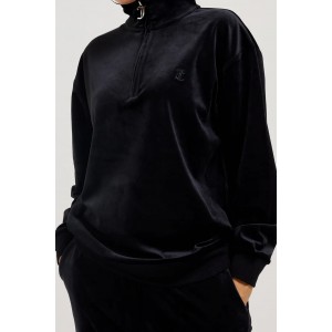 Juicy Couture Black Oversized Quarter Zip Classic Velour Μπλούζα Φόρμας