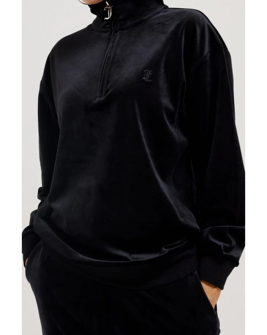 Juicy Couture Black Oversized Quarter Zip Classic Velour Μπλούζα Φόρμας