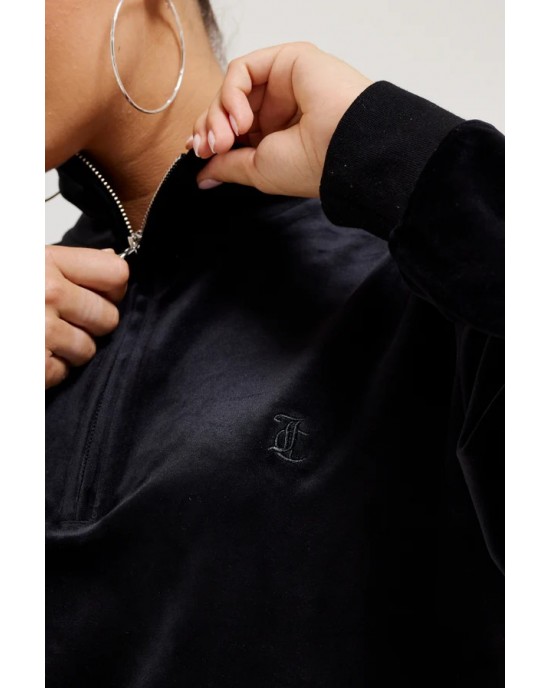 Juicy Couture Black Oversized Quarter Zip Classic Velour Μπλούζα Φόρμας