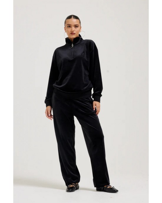 Juicy Couture Black Oversized Quarter Zip Classic Velour Μπλούζα Φόρμας