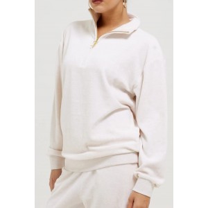 Juicy Couture Oatmeal Marl Gold Oversized Quarter Zip Cotton Velour Μπλούζα Φόρμας