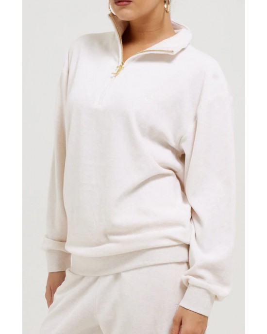 Juicy Couture Oatmeal Marl Gold Oversized Quarter Zip Cotton Velour Μπλούζα Φόρμας