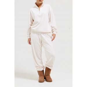 Juicy Couture Oatmeal Marl Gold Oversized Quarter Zip Cotton Velour Μπλούζα Φόρμας