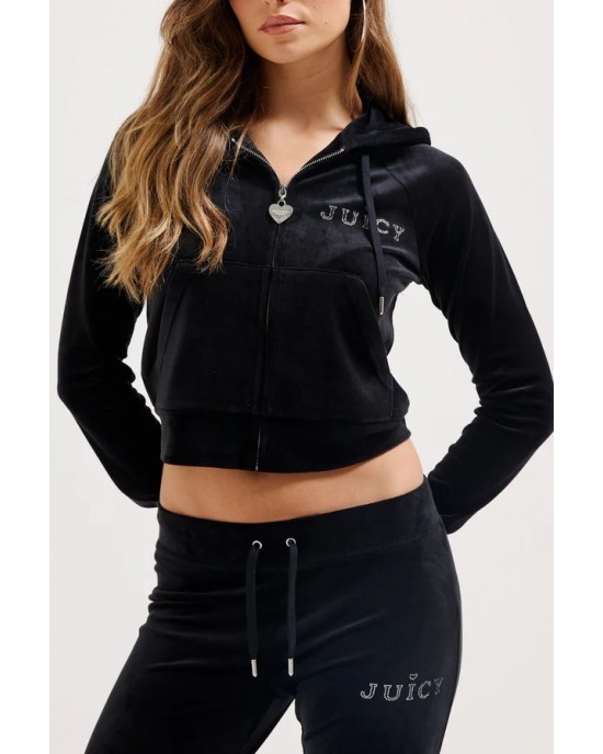 Juicy Couture Black Regal Diamante Cassic Velour Ζακέτα Φόρμας