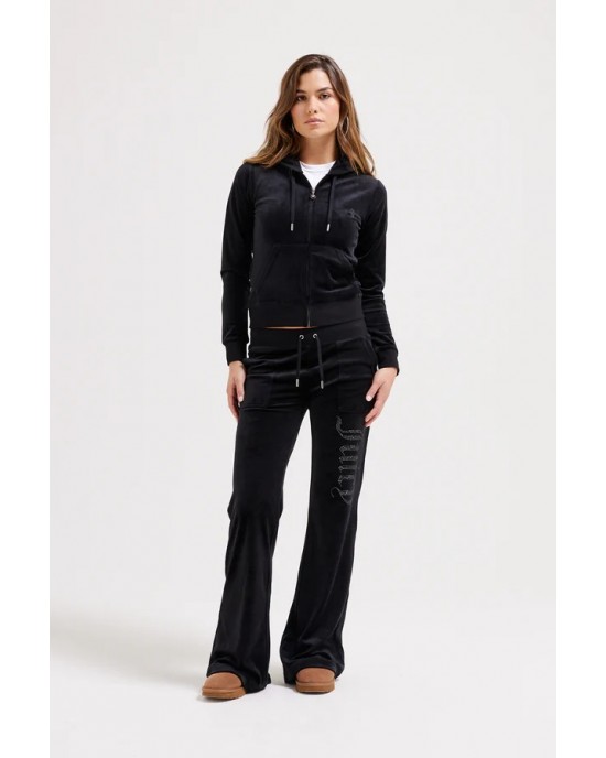 Juicy Couture Black Low Rise Jewelled Classic Velour Παντελόνι Φόρμας