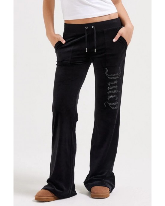 Juicy Couture Black Low Rise Jewelled Classic Velour Παντελόνι Φόρμας