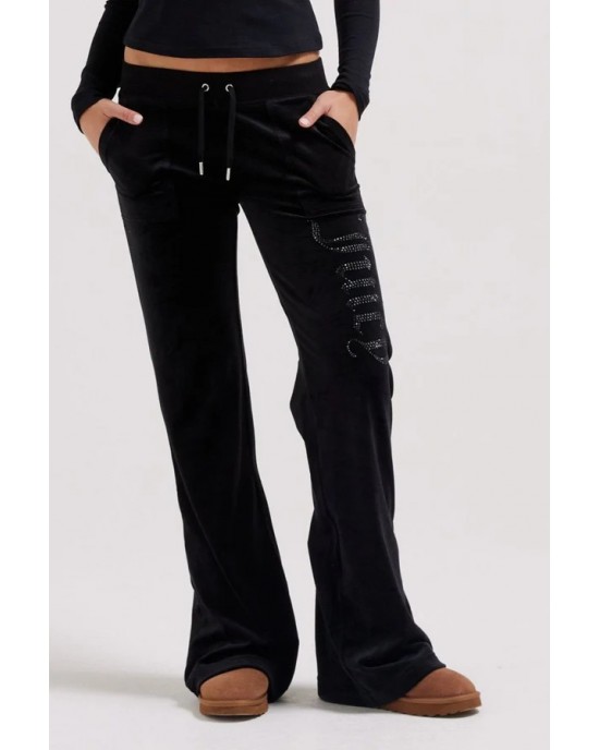 Juicy Couture Black Low Rise Jewelled Classic Velour Παντελόνι Φόρμας