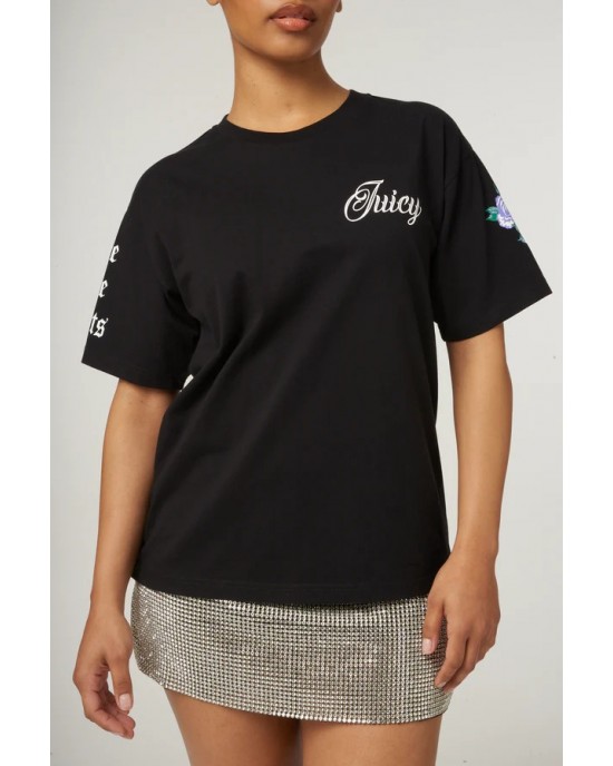 Juicy Couture Rose Print Unisex Fit T-shirt Black Μπλούζα