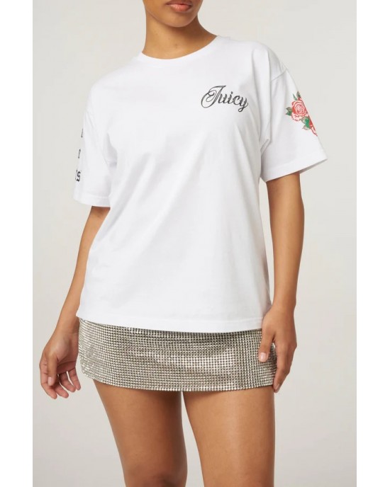 Juicy Couture Rose Print Unisex Fit T-shirt White Μπλούζα