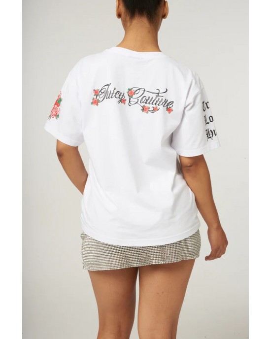 Juicy Couture Rose Print Unisex Fit T-shirt White Μπλούζα