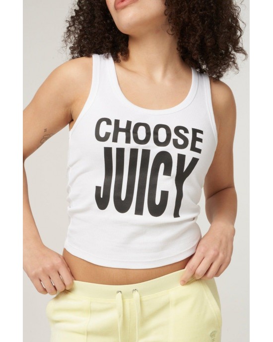 Juicy Couture Choose Juicy White Ribbed Vest Μπλούζα