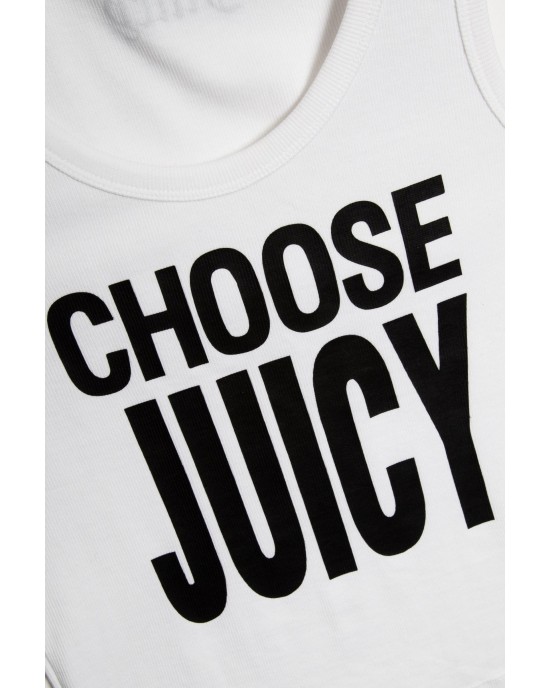 Juicy Couture Choose Juicy White Ribbed Vest Μπλούζα