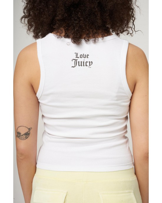 Juicy Couture Choose Juicy White Ribbed Vest Μπλούζα