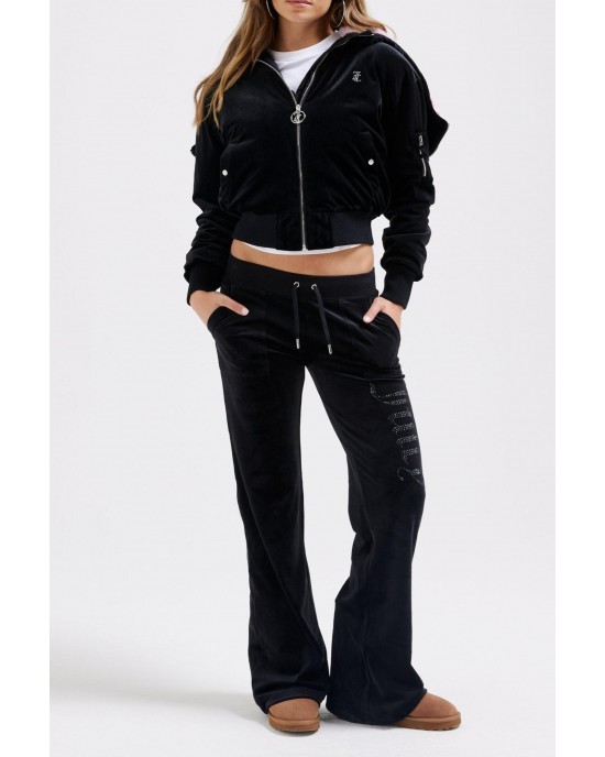 Juicy Couture Fur Rydell Black Velour Diamante Bomber Μπουφάν