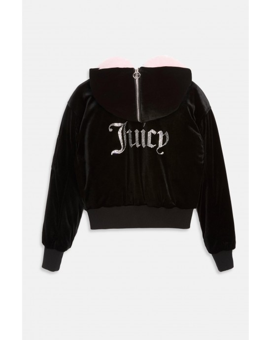 Juicy Couture Fur Rydell Black Velour Diamante Bomber Μπουφάν