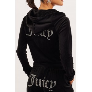 Juicy Couture Black Diamante Velour Zip-Through Ζακέτα Φόρμας