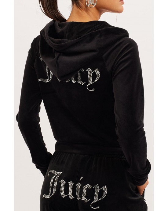 Juicy Couture Black Diamante Velour Zip-Through Ζακέτα Φόρμας