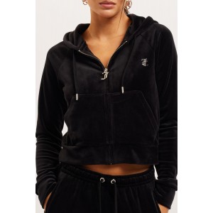Juicy Couture Black Diamante Velour Zip-Through Ζακέτα Φόρμας