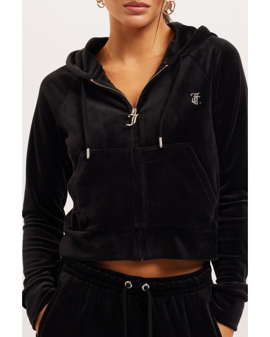 Juicy Couture Black Diamante Velour Zip-Through Ζακέτα Φόρμας