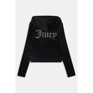 Juicy Couture Black Diamante Velour Zip-Through Ζακέτα Φόρμας