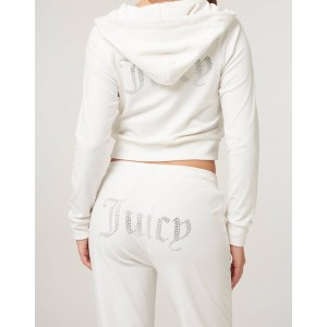 Juicy Couture Bright White Diamante Velour Zip-Through Ζακέτα Φόρμας